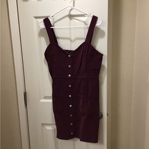 Express Burgundy Mini Dress with Button Detail